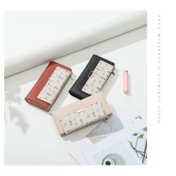 ZR106 Women's Long Simple Fashion Wallet Korean Version PU Soft Print Buckle Zipper Holding Large Capacity Card Bag