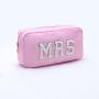 Keymay Stock No MOQ MRS Pouch Bride Makeup Bag with Zipper Valentine Gifts for Bride Monogram Chenille Letter Pochette Cosmetic