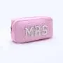Keymay Stock No MOQ MRS Pouch Bride Makeup Bag with Zipper Valentine Gifts for Bride Monogram Chenille Letter Pochette Cosmetic