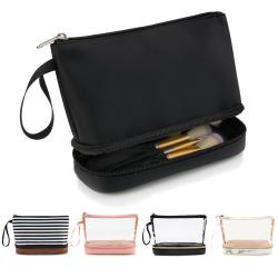 Gelory Wholesale Custom Logo Design Double Layer Cosmetic Bag Travel Portable Makeup Organizer Pouch Bag