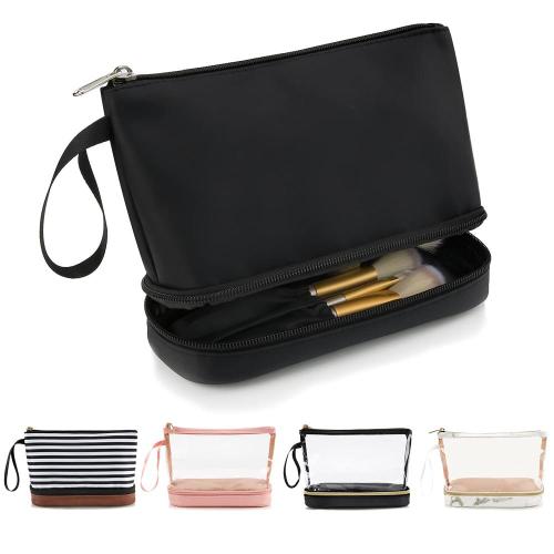 Gelory Wholesale Custom Logo Design Double Layer Cosmetic Bag Travel Portable Makeup Organizer Pouch Bag