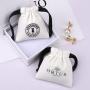 Custom Logo Printed Mini Cotton Canvas Jewelry Bag Drawstring Brush Canvas Earring Ring Packing Jewelry Pouch