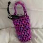 2024 Fashion Mini Acrylic Beaded Woven Handbag Contrast Color Design One Shoulder Crossbody Braided Bucket Bag Women