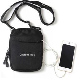 Custom Logo Black Small Messenger Shoulder Bag Mini Crossbody Bag For Men Women