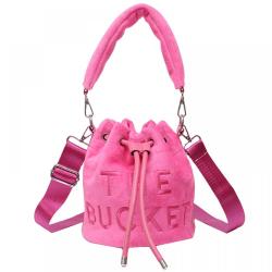 New Arrival Fall And Winter Velvet Letter Embroidery Women's Bucket Bags Fur Fluffy Women's Crossbody Bag