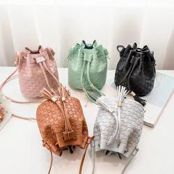 Factory supply women's bag embossed double tassel bucket bag wholesale 2024 Korean style new crossbody shoulder bag