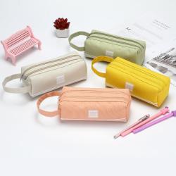 KBW539 Creative Double Layer Handheld Pencil Bag Simple Oxford Cloth Double Zip Pencil Bag High Quality Stationery Bag