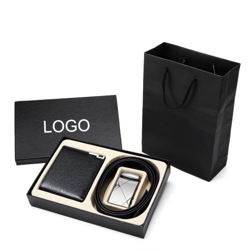 Premium Leather Men Wallet Belt Gift Set Custom Leather Automatic Buckle Belts Wallets with Gift Box Set for Men