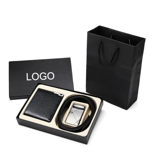 Premium Leather Men Wallet Belt Gift Set Custom Leather Automatic Buckle Belts Wallets with Gift Box Set for Men