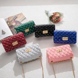 2024 Women's New Fashion Double-Hole Diamond Chain Jelly Bag Fresh Sweet Small Square Cross-Border Shoulder Bag Lady Style