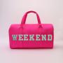 Keymay No MOQ Hot Pink Large Nylon Sports Tote Gym Bag Shoulder Weekender Overnight Bag for Women Travel Duffel Bag