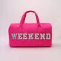 Keymay No MOQ Hot Pink Large Nylon Sports Tote Gym Bag Shoulder Weekender Overnight Bag for Women Travel Duffel Bag