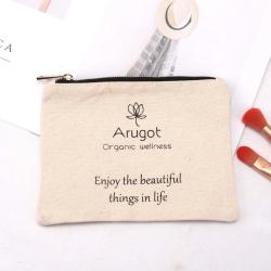 Custom High Quality 8 OZ Canvas Cosmetic Brush Zipper Bag Organizer Gift Pencil Cotton Canvas Makeup Pouch