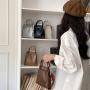 Korean bag cute brown chain lipstick bag Pu leather button style handbag metal clip opening mini bag
