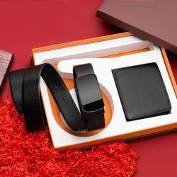 Custom Leather Men Wallet Belt Gift Set Fashion Leather Man Wallet Belt Automatic Buckle Belts with Gift Box Set