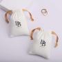 Custom Logo Printing Brush Canvas Earring Necklace Storage Bag Drawstring Luxury Soft Cotton Jewelry Pouch