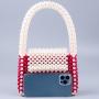 Fashionable handmade woven new red patchwork pearl beaded bag sac main femm sac