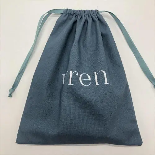 Custom Logo Printing Blue Cotton Linen Gift Packaging Dust Pouch Organic Shoe Handbag Clothes Packaging Cotton Shopping Bag