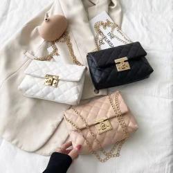 New Simple Fashion Diamond Chain Messenger Shoulder Bag China Wholesale PU Womens Bags Cover Type Lock Cell phone Bag Handbags