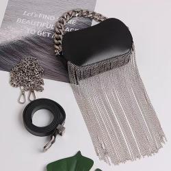 Artificial Leather Zipper Handbag Ladies Bolsos Oval Chain Mobile Phone Bag Pure Color Tassel Cross Body Bag