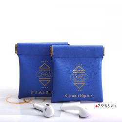 Custom Logo Printing PU Leather Watch Glasses Storage Bag With Close Magnet Reusable Earphone Coin Leather Pouch