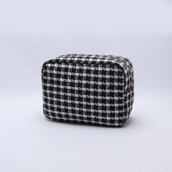 Keymay New NO MOQ Multi Colors Black Large Makeup Bag Plaid Pattern Cosmetic Organizer for Women Girls Cloth Pouch with Zipper