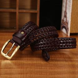 Wholesale men belt genuine leather woven belt pin buckle leather weaved belt for men women