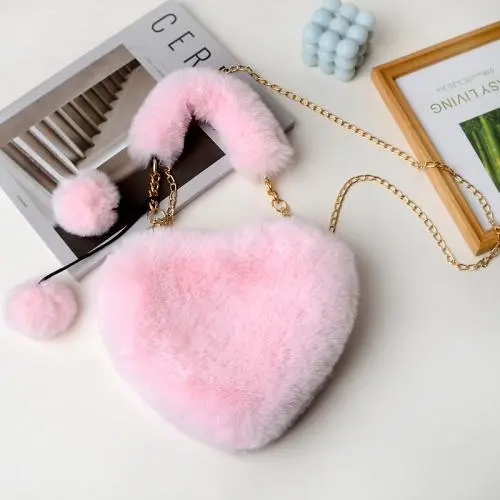 Custom plush Tote bag Heart shape design decorative storage shopping niche design plus logo zipper bag