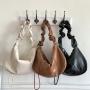 2024 Factory Wholesale High Quality PU Leather Tramp Bag Drawstring Pleated Design Crossbody Large Capacity Tote Bag Women