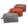Portable travel cosmetic bag for men custom premium genuine leather makeup bag organizer with double zipper