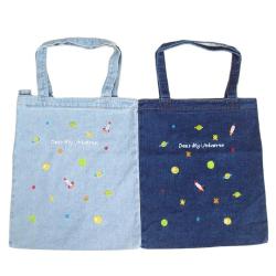 Large Capacity Denim Shoulder Bag Fashionable Canvas Shopping Cartoon Embroidery Waterproof Two-Strap Student Make-Up Bag