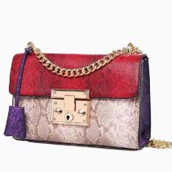 Guangzhou factory Fashion snake skin fabric women Bag leather chian Crossbody Bag