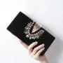 Wholesale  Leaf clip elegant evening bag  diamonds ladies bag Bridal Dress black clutch bags luxury handbags for women