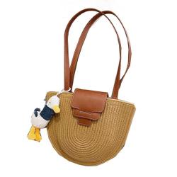 Half Round Women'S New Single Shoulder Cotton Yarn Braided Bag Airgrass Braided Holiday Beach Bag