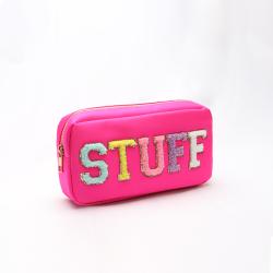 New Products Wholesale Toiletry Bags Letter Sew On Zipper Pouch Bag Cosmetic Nylon Custom Makeup Bag