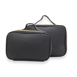 Luxury Makeup Bag Cosmetic Case Storage Black Saffiano Leather Handle Organizer Portable Wash Travel Toiletry Kit For Ladies