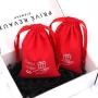 Custom Logo Printed Cotton Linen Jewelry Packing Cosmetic Bag Red Cotton Gift Drawstring Dust Pouch