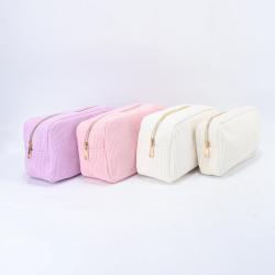 Personalized Soft Winter Eco Friendly Corduroy Makeup Standup Zip Organizer Pouch Bag Women Cosmetic Storage Pouch