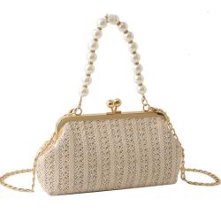ZR520 New Dinner Bag Clasp Knitted Girl Texture Noble and Fashionable One Shoulder Crossbody Bag Pearl Handheld Bag Party