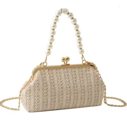 ZR520 New Dinner Bag Clasp Knitted Girl Texture Noble and Fashionable One Shoulder Crossbody Bag Pearl Handheld Bag Party