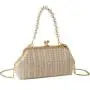 ZR520 New Dinner Bag Clasp Knitted Girl Texture Noble and Fashionable One Shoulder Crossbody Bag Pearl Handheld Bag Party