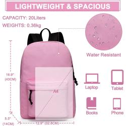 Pink Student School Bag Bookbag Backpack for College Students Teens Kids Men Women