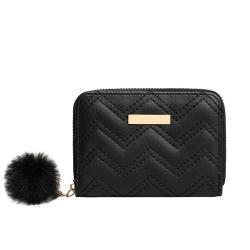 Fashionable Embroidered Women's Wallet with Short Fur Ball Coin Purse Single Strap Card Bag with Portable Chains for Ladies