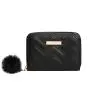 Fashionable Embroidered Women's Wallet with Short Fur Ball Coin Purse Single Strap Card Bag with Portable Chains for Ladies