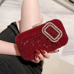 Luxury Red Crystal Clutch Bags Fashion Velvet Rhinestone Evening Bags For Party