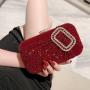 Luxury Red Crystal Clutch Bags Fashion Velvet Rhinestone Evening Bags For Party