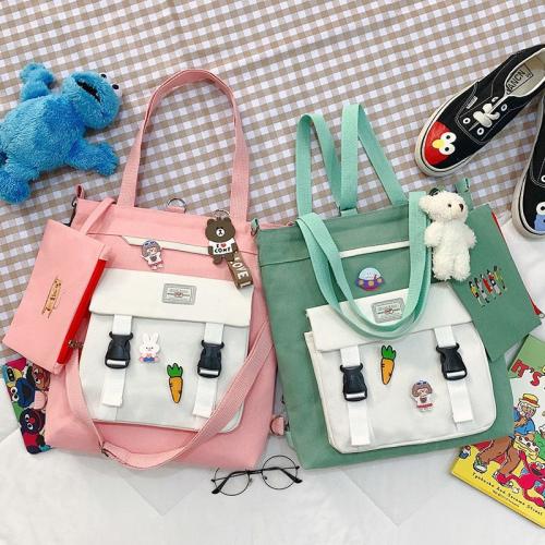 New Fashion Unisex Canvas Bag Custom Ins Large Capacity Double Shoulder Cross Body Bag Zipper Simple Constracting Color Backpack