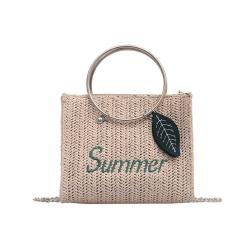 New Fashion Versatile Straw Woven Handbag Custom Pure Color Casual Cross-body Bag Pu Leather Single Shoulder Small Square Bag
