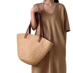 Straw Woven Shoulder Ladies Bag Bolsos New Fashion Bucket Bag Pure Color Zipper Leisure Bags