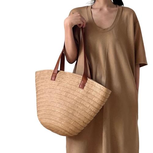 Straw Woven Shoulder Ladies Bag Bolsos New Fashion Bucket Bag Pure Color Zipper Leisure Bags